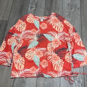 Rachel Zoe  Womens Multicolored Floral Print 3/4 Dolman Sleeve Shirt Top Size L